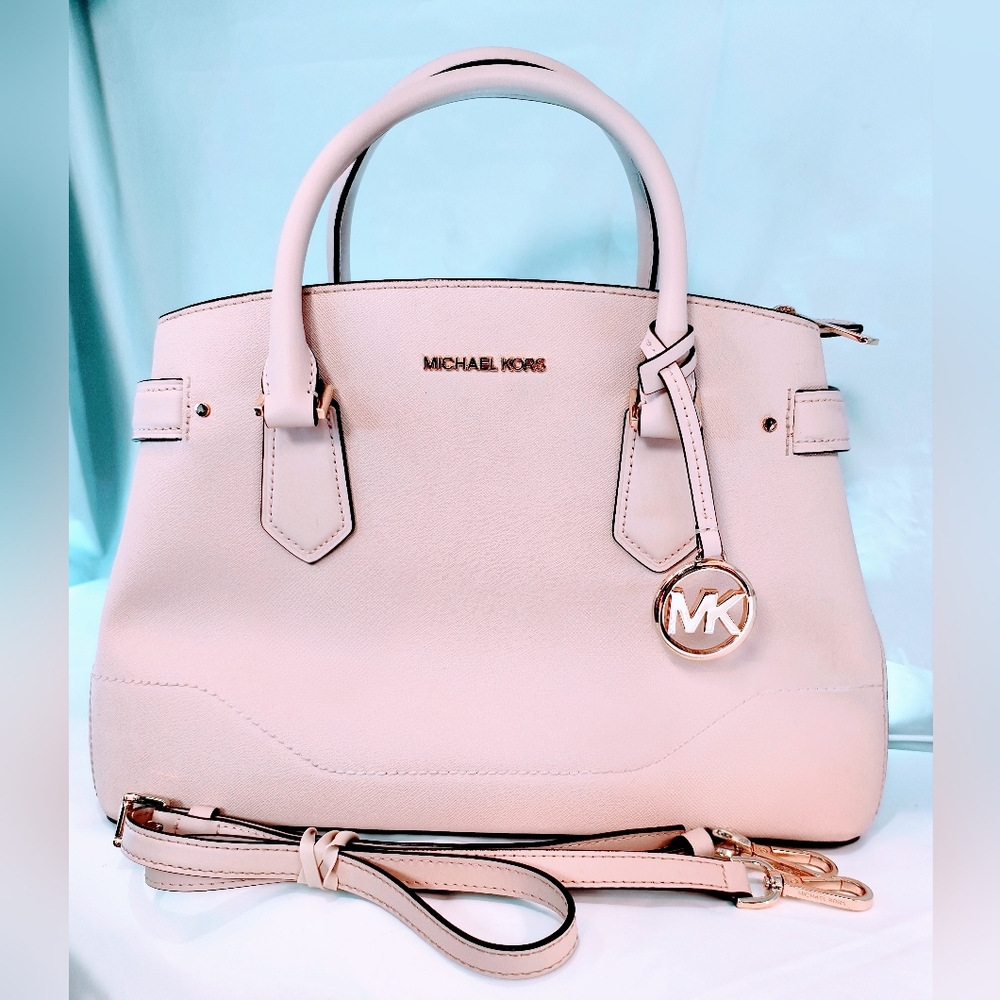 MICHAEL KORS Light Pink Lynn Saffiano Leather Satchel Bag